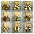 thumbnail image 2 of Brown Wood Leopard Cowhide Genuine Leather Cow Tag Western Earrings for Women, 2 of 9
