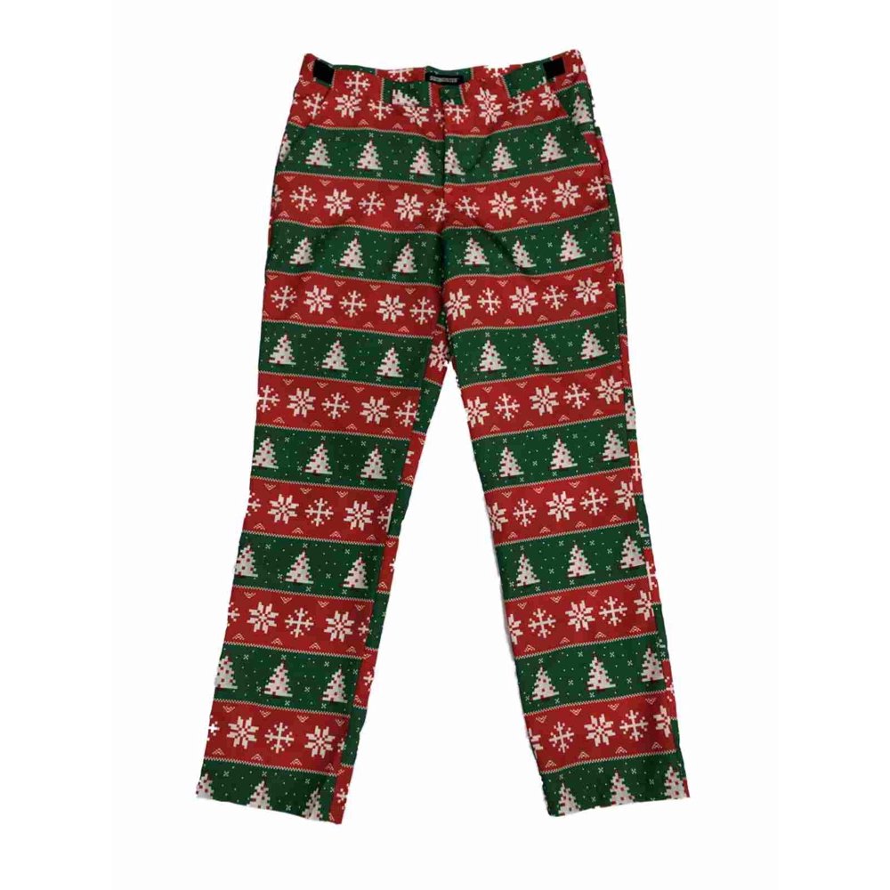 Suitmeister Mens Red Green Tree Snow Christmas Slacks Dress Pants M