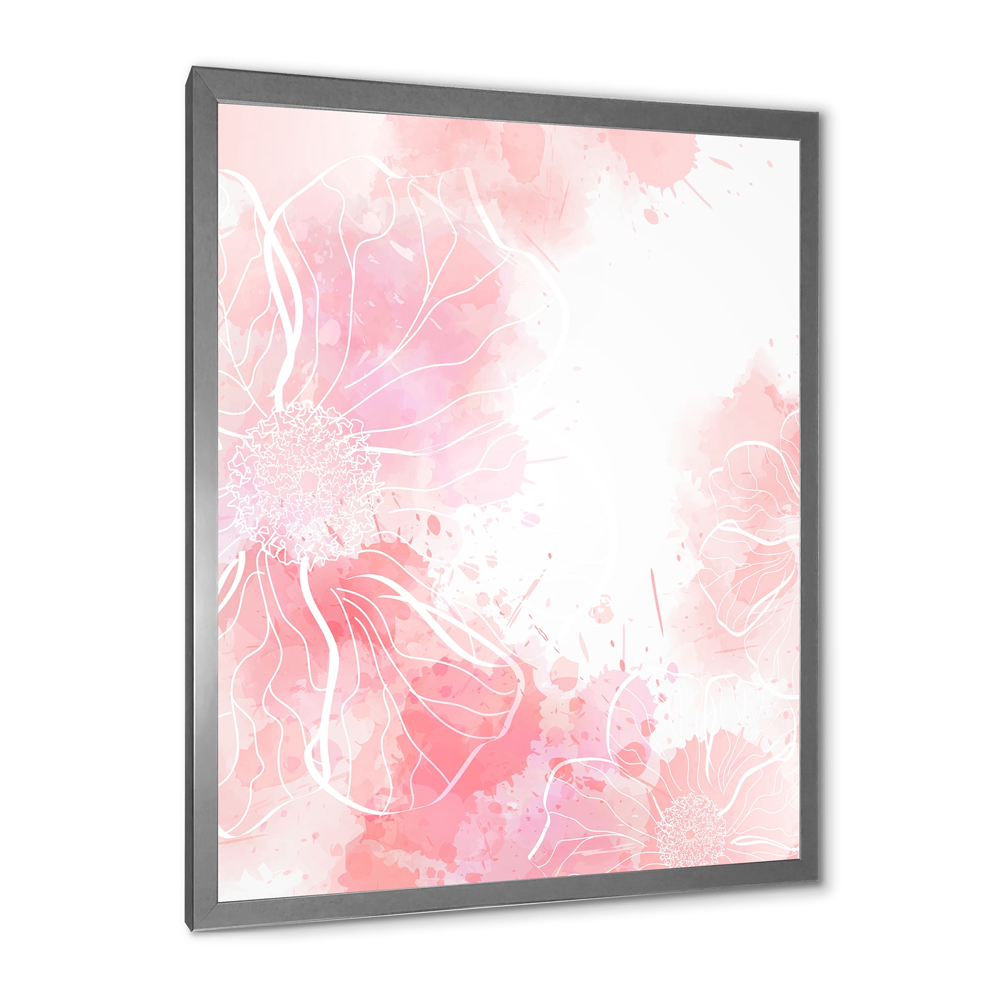 Designart 'Abstract Splashes of Pink Flowers I' Modern Framed Art Print
