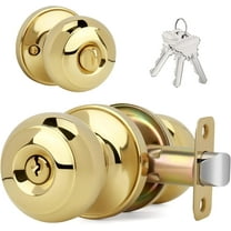 Flat Ball Door Knob with Keys and Lock, Keyed Entry Round Design Doorknob for Front/Entrance Doors, Polished Brass Finish Polished Brass 1 Pack