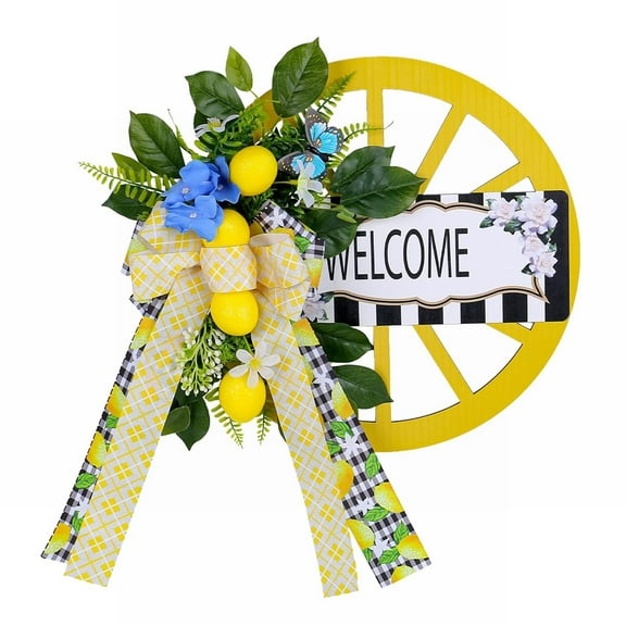 Goowood Spring Lemon Wreath for Front Door Hand Woven Natural Wicker Realistic Fruit Decoration Outdoor Indoor Farmhouse Spring Wreath Decor