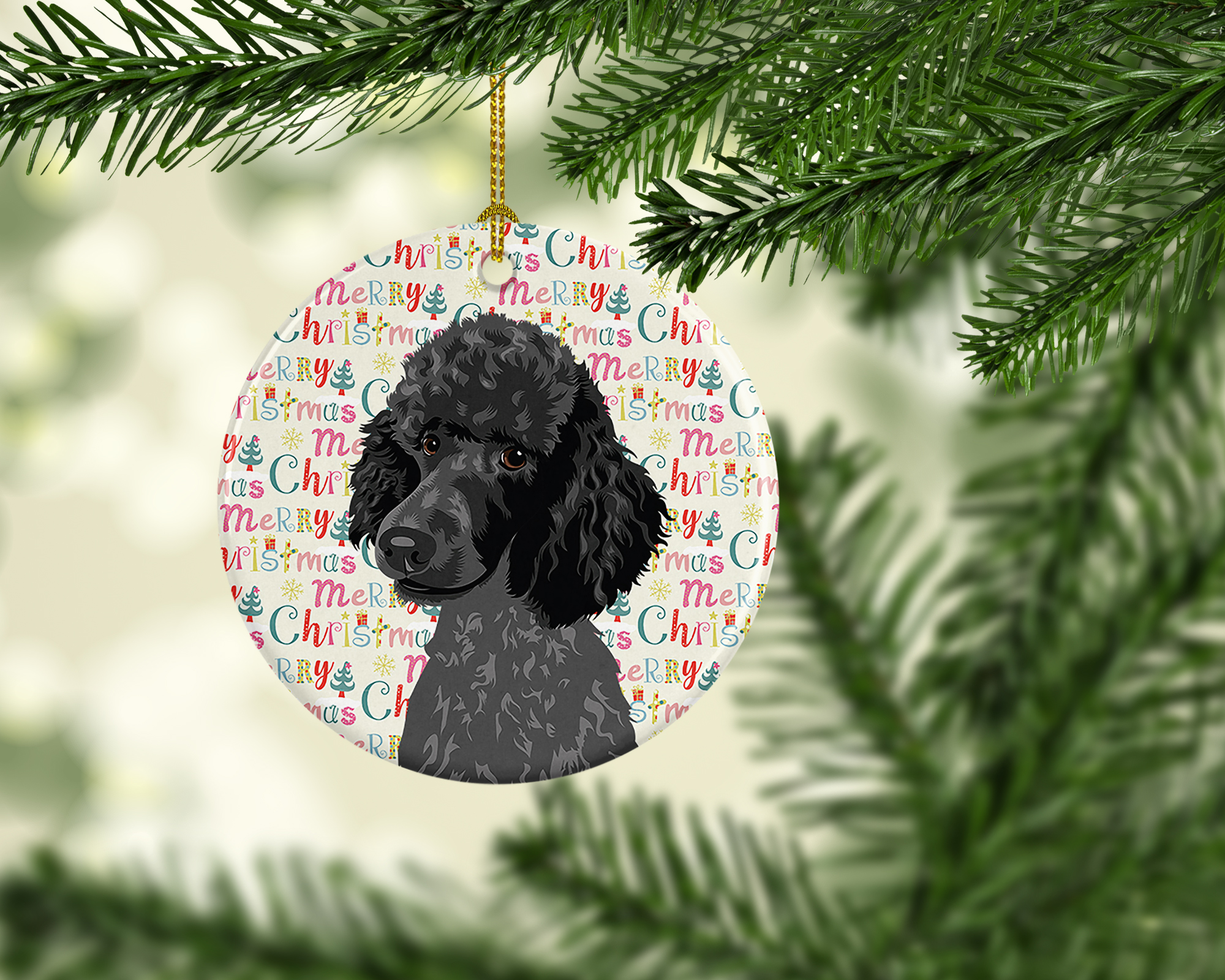 Poodle Standard Black Christmas Ceramic Ornament 2.8 in x 2.8 in