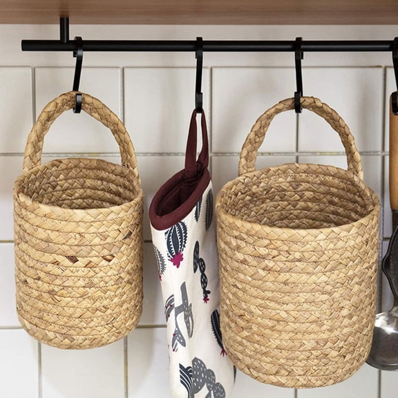 Clispeed 1Pc Hanging Storage Basket Khaki Woven Design for Flower and Home Organization