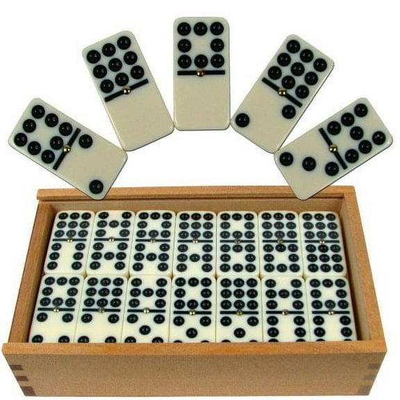 Premium Set of 55 Double Nine Dominoes with Wood Case, Brown