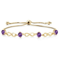 Gem Stone King 1.90 Ct Round Purple Amethyst 18K Yellow Gold Plated Silver Keren Hanan Women Adjustable Infinity Tennis Bracelet