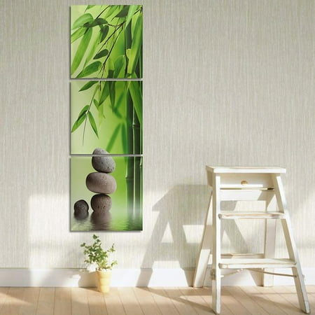 Lighted Wall Art Home 3Pcs Frameless Oil Painting Canvas Picture Prints Home Wall Art Decor Christmas Gift Green Bamboo Zen Stone ()