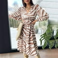 thumbnail image 2 of Lilgiuy Women's Casual V Neck Stripe Printing Lacing Long Sleeve Dress Khaki,6 Fall Dresses for 2022 Spring Winter, 2 of 5
