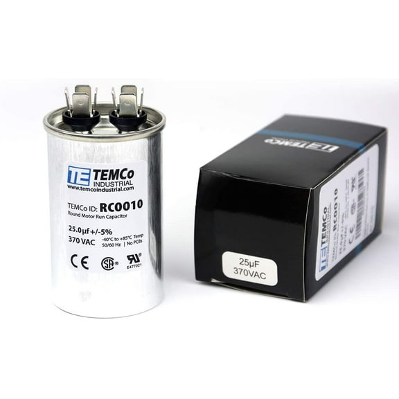 TEMCo 25 uF Run Capacitor CBB65, 25 MFD, 370V, Round, 50/60Hz