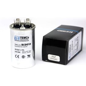 TEMCo 25 uF Run Capacitor CBB65, 25 MFD, 370V, Round, 50/60Hz