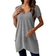 thumbnail image 2 of Tunic Tops for Women Summer Short Sleeve V Neck Irregular Hem Casual Plain Long T Shirts with Pockets, 2 of 6