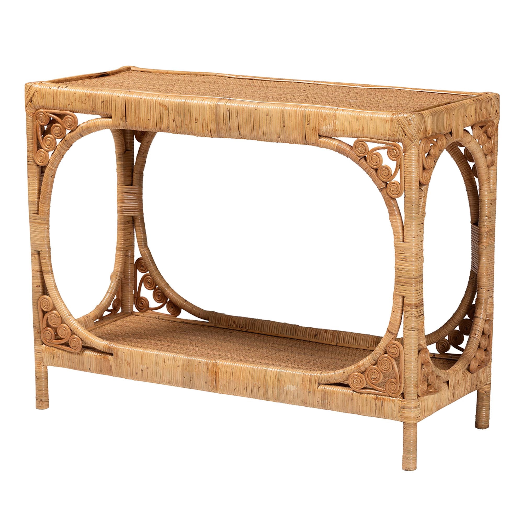 bali & pari Ramona Rattan BOHO Console Tables, Light Honey