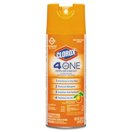 Clorox 4-in-One Disinfectant & Sanitizer, Citrus, 14oz Aerosol, 12/Carton