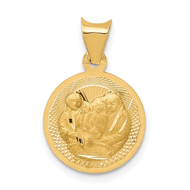 14k Yellow Gold Baptism Circle Necklace Charm Pendant Religious