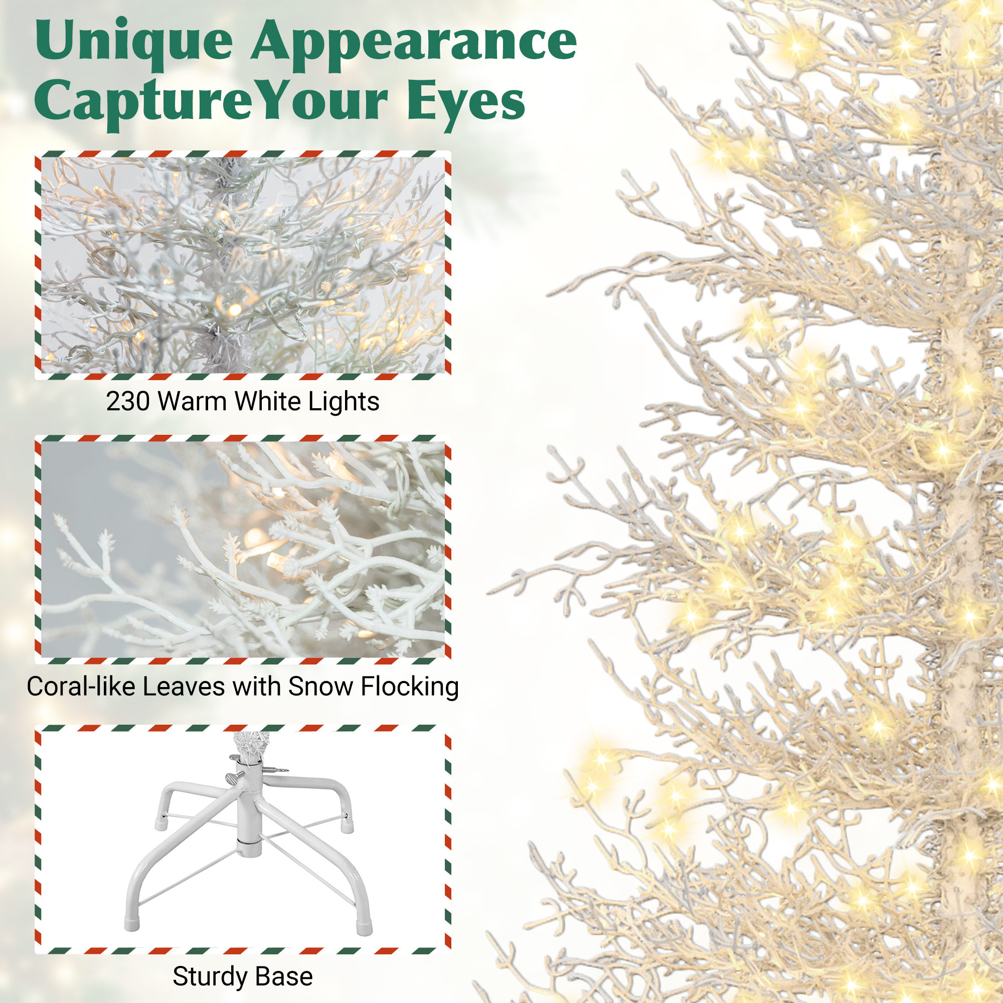 Alvantor 4Ft Pre-Lit Artificial Christmas Tree Aspen Fir Tree with Snow Flocked Branch Tips & 230 LED Lights for Holiday Decoration White