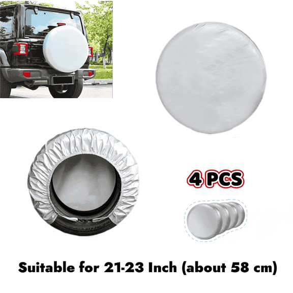 TVTUTPWY RV Spare Tire Cover 4 PCS Set, Waterproof UV-resistant Wheel Cover Caps, Suitable for 21-23 Inch (about 58 cm) Tire Diameter of Trailer, SUV, Camper and Truck (Silver)