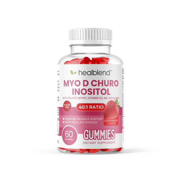Healblend Myo-Inositol & D-Chiro Inositol PCOS Gummies for Hormone Balance & Fertility Support with Folate and Zinc, Strawberry Flavor, Sugar-Free, 60 Count