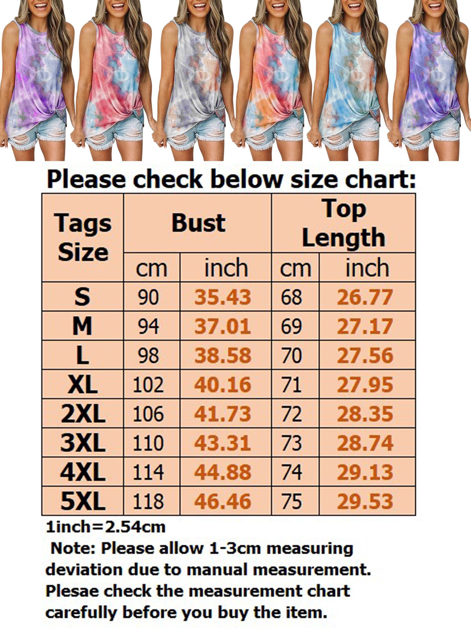 Avamo Summer Casual Women Tie Dye Sleeveless Top Tie Front Tank Tops Vest Blouse Tee Shirts Plus Size S-5XL - image 2 of 3