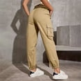 thumbnail image 4 of felwors Girls Cargo Pants Jogger Elastic Waist Drawstring with Pockets Uniform Pants Clothes for Teen Girls Khaki, L, 4 of 4