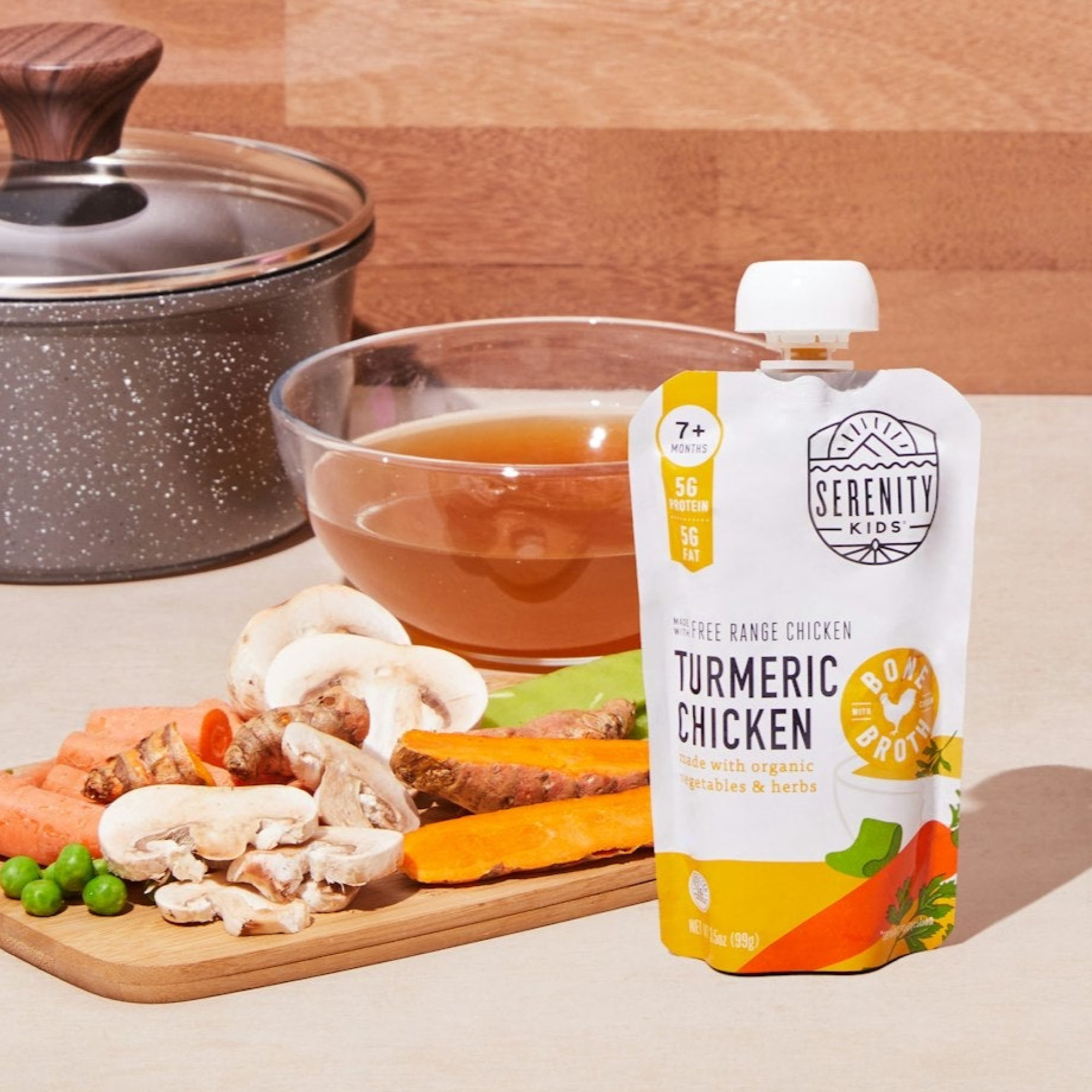 (2 pack) Serenity Kids Turmeric Chicken Stage 2 Baby Food Organic Veggies, Herbs & Bone Broth, 3.5oz Pouch