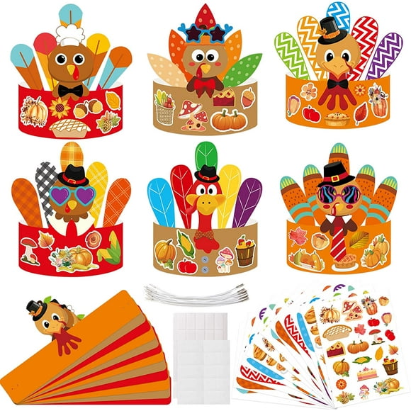 DIY Fall Thanksgiving Turkey Crowns Crafts Activities for Kids Headbands Hats Craft Kits 12 PCS Party Decoration Supplies School Holiday