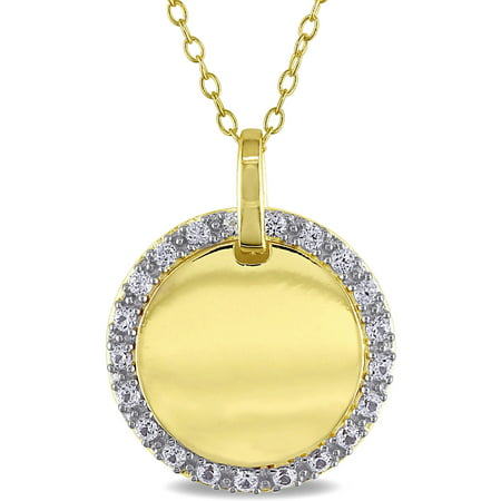 Miabella 2/5 Carat T.G.W. Created White Sapphire Yellow Rhodium-Plated Sterling Silver Circle Pendant, 18