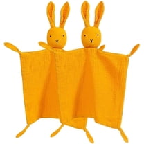 Warmself Lovey Security Blanket 100% Organic Muslin Stuffed Bunny Animal Baby Blankie-2 Pack Yellow