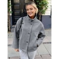 thumbnail image 5 of Women Crop Pea Coat Winter Loose Casual Short Jacket Outwear Gray S, 5 of 7