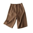 thumbnail image 2 of up to 60% off Gifts wycnly Womens Half Pants Summer Casual Solid Button High Waist Plus Size Shorts Comfort Cotton Linen Leisure Wear Shorts with Pocket Coffee XXL, 2 of 7