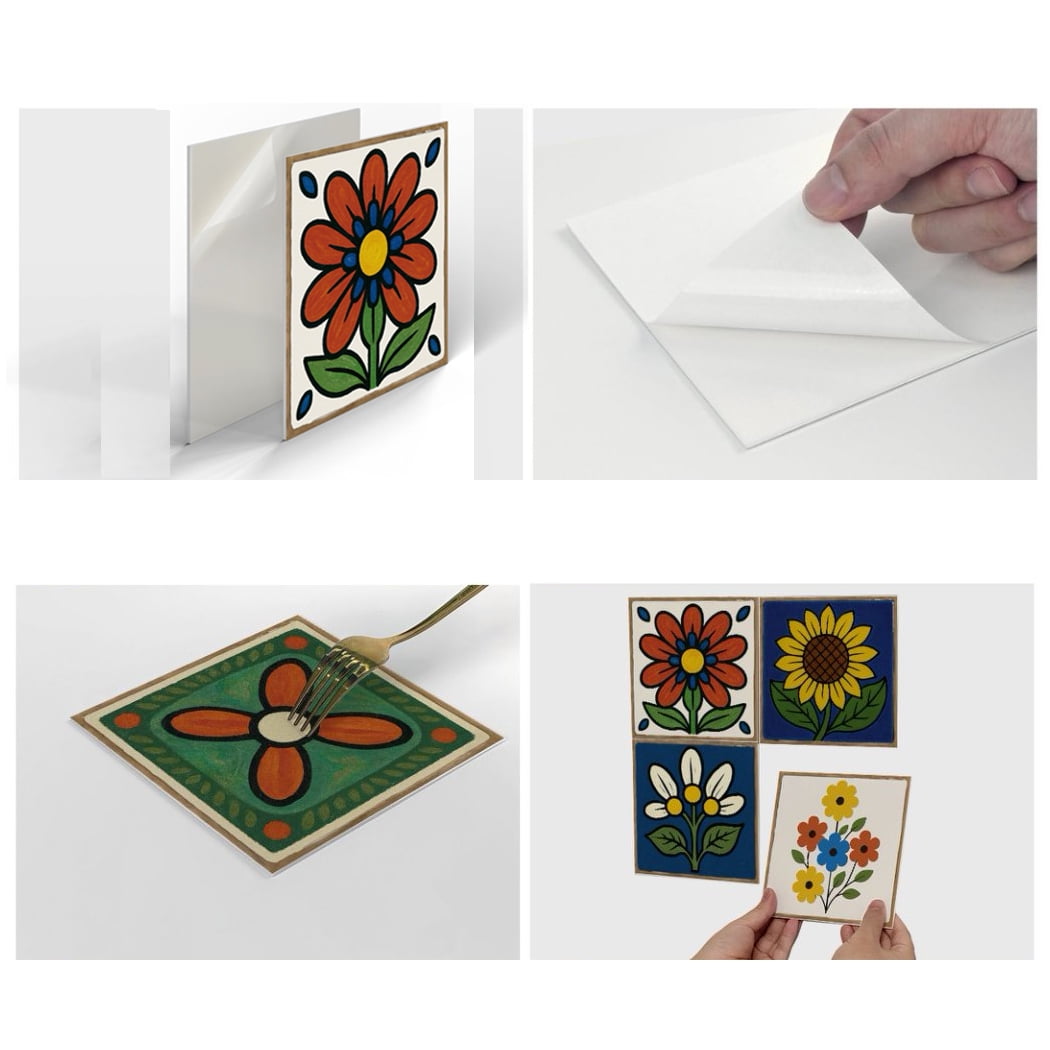 12 Sheet Tile Sticker Waterproof Peel and Stick Backsplash Multicolor Flower Wall Stickers Self-Adhesive DIY Decals 5.9" x 5.9"