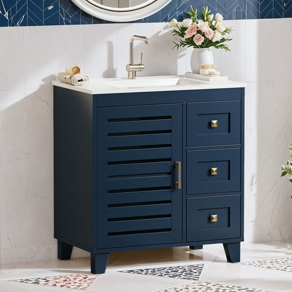 ANCTOR 30'' Bathroom Vanity with Sink, Modern Bathroom Sink Cabinet with 3 Drawers & Adjustable Shelf