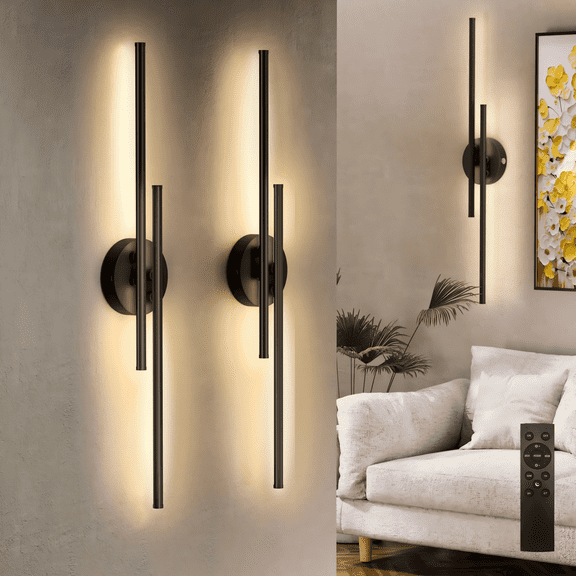 Battery Operated Wall Sconce Set of Two with Remote Control, Dimmable Stepless 3 Colors 3000K-6000K, LED Rechargeable Wireless Wall Sconces for Bedroom, Living Room, Hallway (2 Pack)