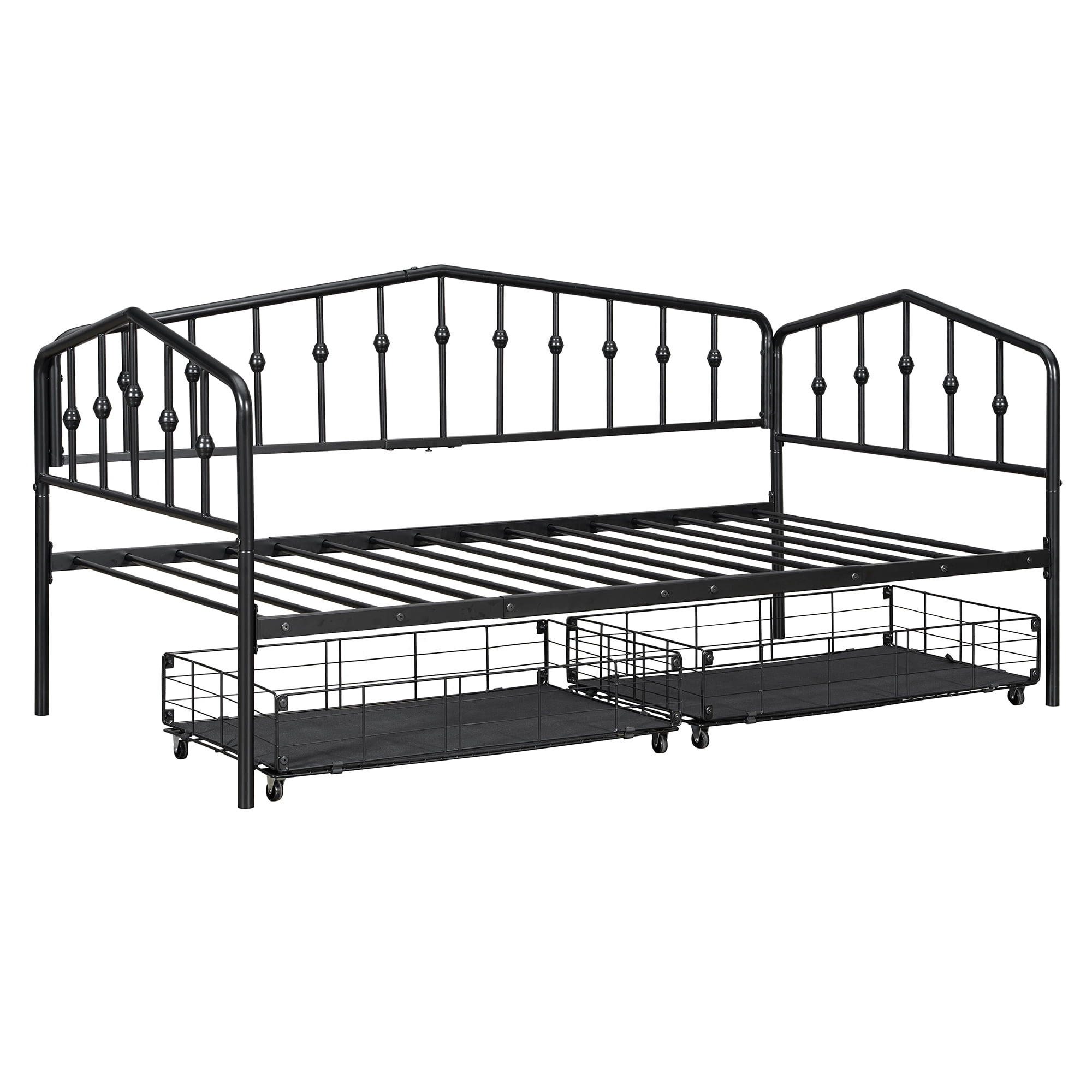 GARITIN Twin Size Metal Daybed with 2 Drawers, Storage Daybed Frame with Drawers for Bedroom Guest Room, Black