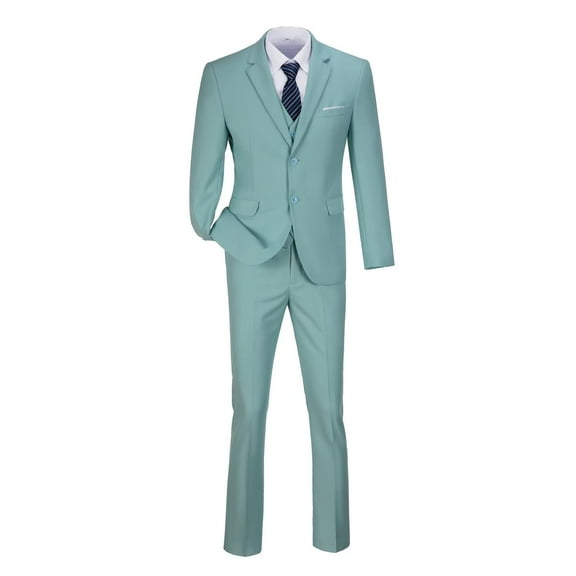 Visaccy Men’s Slim Fit Suit One Button Mint Green 3-Piece Blazer Dress Business Wedding Party Jacket Vest & Pant