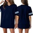 thumbnail image 3 of Bbyeadc Soccer Jerseys for Men Short Sleeve Cotton Striped Trim Jerseys V Neck Breathable Shirt Fashion Workout Outwear,Blue (XXX-Large), 3 of 5