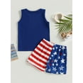 thumbnail image 5 of Aojekbee Independence Day Kids Boys Clothes Suits Letter Print Crew Neck Sleeveless Tank Tops Flag Stars Stripe Print Shorts 2Pcs Set, 5 of 10
