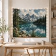 thumbnail image 5 of Alpine Lake Below Snowy Peaks with Pine Forest Reflections, Peaceful Illustration for Nature Lovers, Wilderness Art, Housewarming Gift, Tapestry Wall Hanging for Den and Dorm, 5 of 7