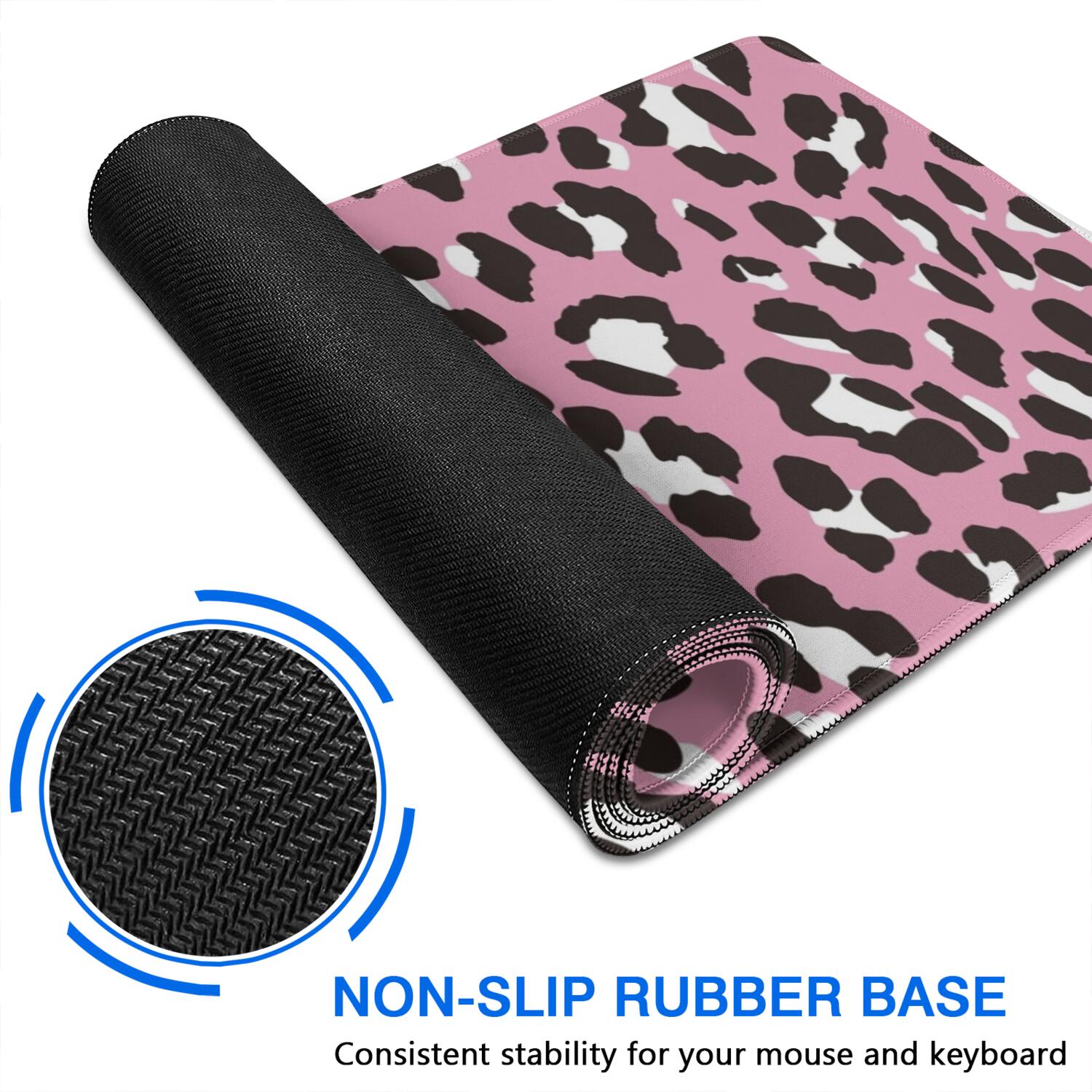 Long Mouse Pads for Desk,Pink and Black Of Leopard Print Desk Mats on Top Of Desks, Desk Mouse Pad Extra Large with 3mm Non-Slip Base and Stitched Edge for Gaming,Office,Work,Home 31.5"x11.8"