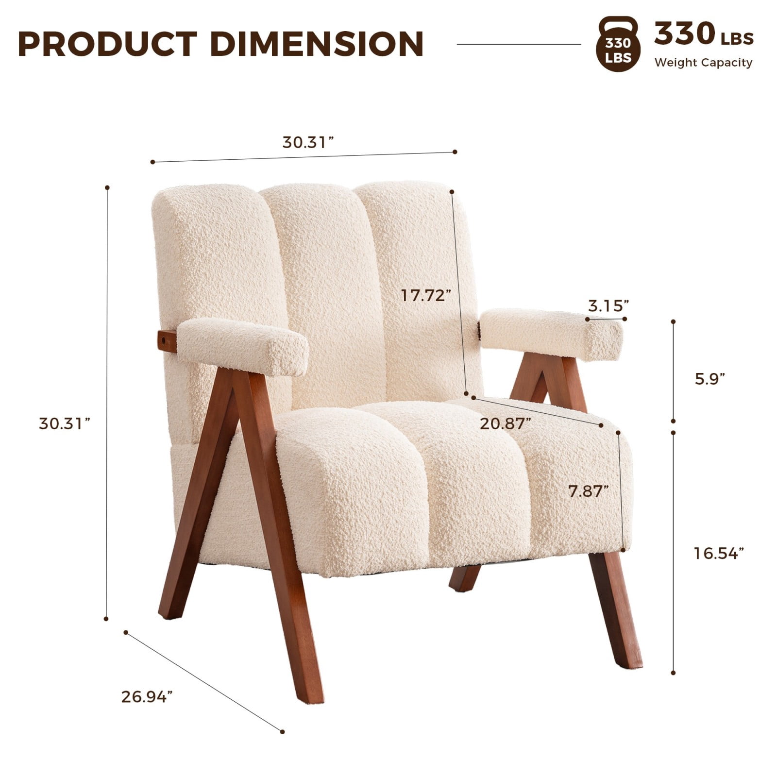 Mid-Century Modern Accent Chair Cloud-Shaped Chenille Lounge Armchair with Solid Oak Wood Frame, Upholstered Reading Chair for Living Room Bedroom Balcony, Beige