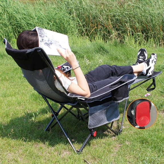 Adjustable Reclining Camping Chair with Footrest, Cotton Cushion, Portable