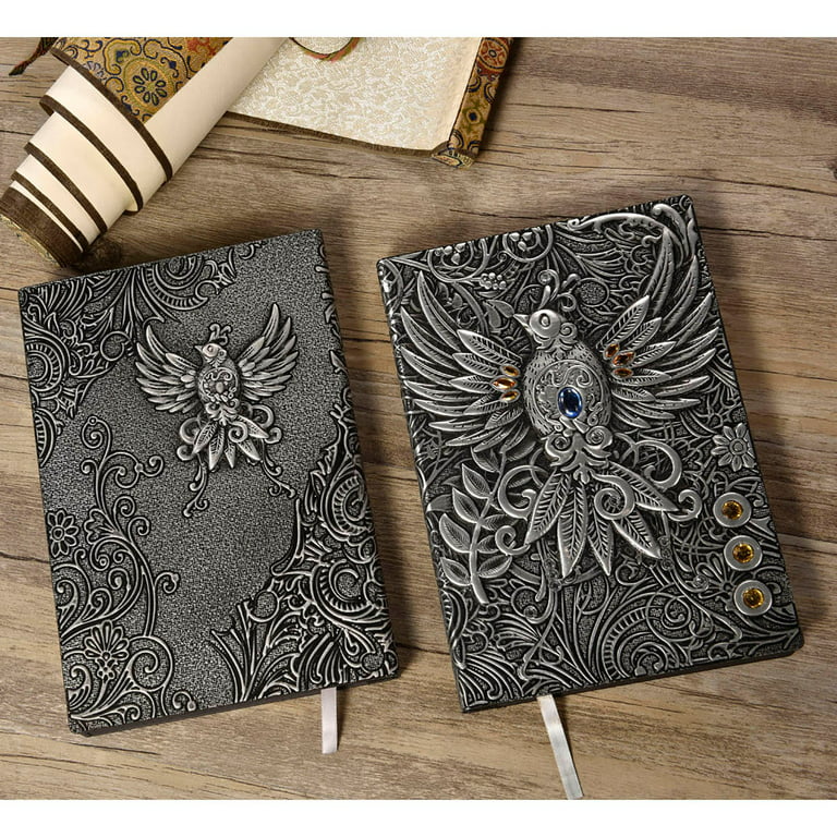 Notebook / Journal, Unique 200 Page Book with 3D Silver Dragon Embossed  Faux Leather Cover. Great Accessories Fantasy Gift for Players, Men or  Women 