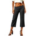thumbnail image 4 of Women Fold Over Gaucho Pants Flowy Low Rise Wide Leg Capris Yoga Culottes Lounge Cropped Foldover Bottoms,M, 4 of 6