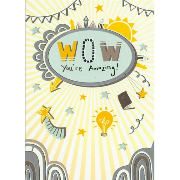 Designer Greetings Wow You're Amazing : Silver Foil Oval Teacher Appreciation / Thank You Card