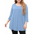 thumbnail image 2 of Dweltoz Women's Plus Size Shirts L-4XL 2025 Summer Crew Neck Tops 3/4 Sleeve T-Shirts Casual Soild Color Tees Blouses,Sky Blue 3XL, 2 of 5