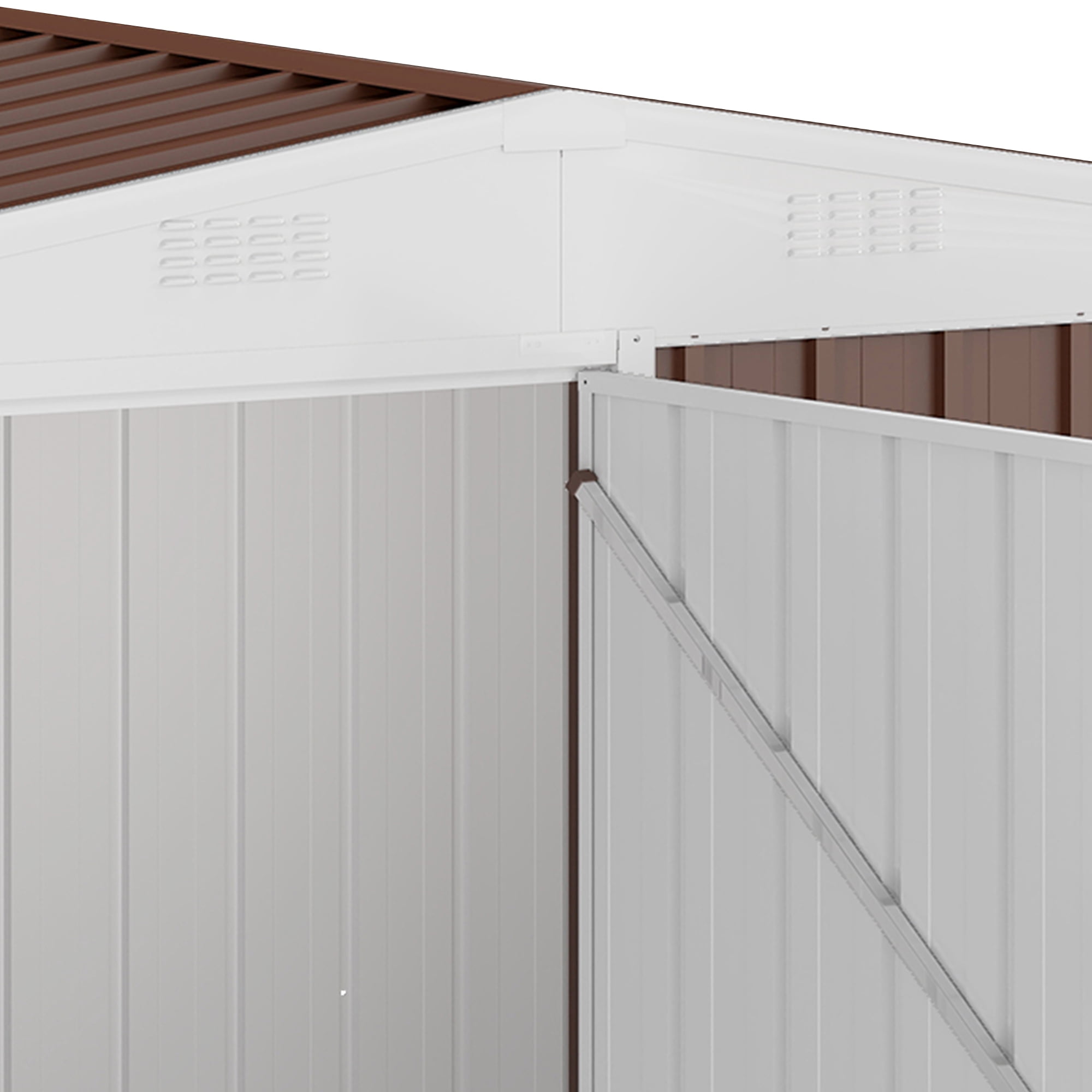 Uforic 8x4 FT Outdoor Metal Storage Shed with Shelves, Lockable Tool Cabinet for Garden (Brown)