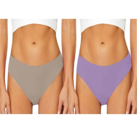 WREESH 2-Pack Women s High-Cut Seamless Bikini Bottoms  No Show Panties Quick-Dry Swimwear for Beach  Pool & Tropical Vacations