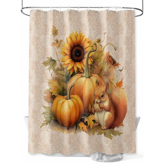 Fall Thanksgiving Long Shower Curtain Set, Waterproof Shower Curtains for Bathroom, Orange Pumpkin Farm Animal Sunflower Washable Fabric Cloth Bath Curtain for Bathtub with Hooks 72x84 Inches