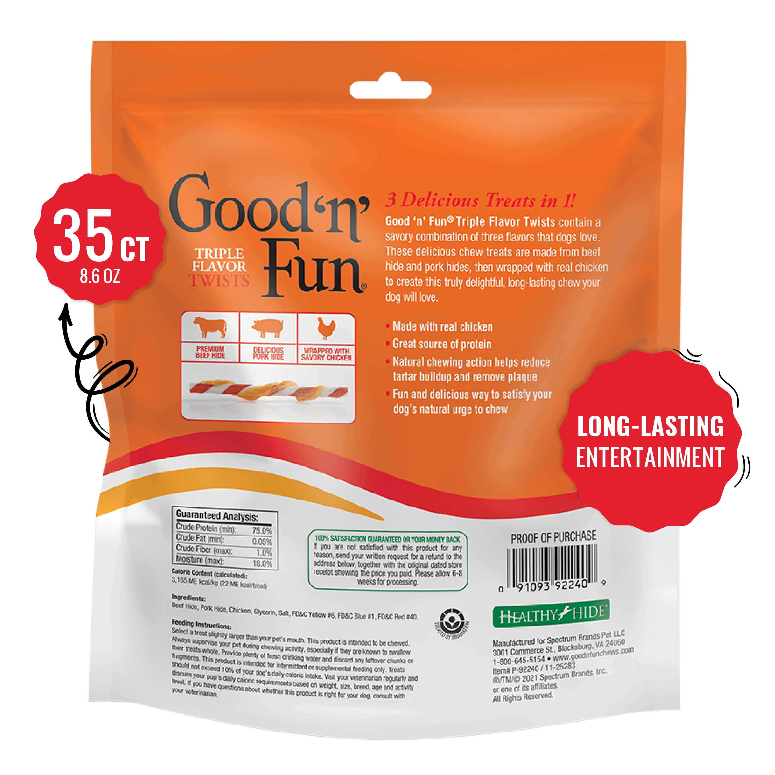 (4 pack) Good 'n' Fun Triple Flavor Twists, Rawhide Chews for All Dogs, 35 Count