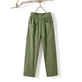 thumbnail image 6 of ZHYou No BoundarieSummer Linen Pants for Women Stretch Waist Straight Leg Lightweight Pull On Baggy Fit Trousers with 2 Flat Pockets Army Green Size S, 6 of 6