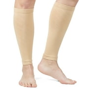 2 Pair Calf Compression Sleeve Leg Workout Gear - Compression Socks Women Men Shin Splint & Calf Pain Relief - FREE Eyeglass Pouch (Beige)
