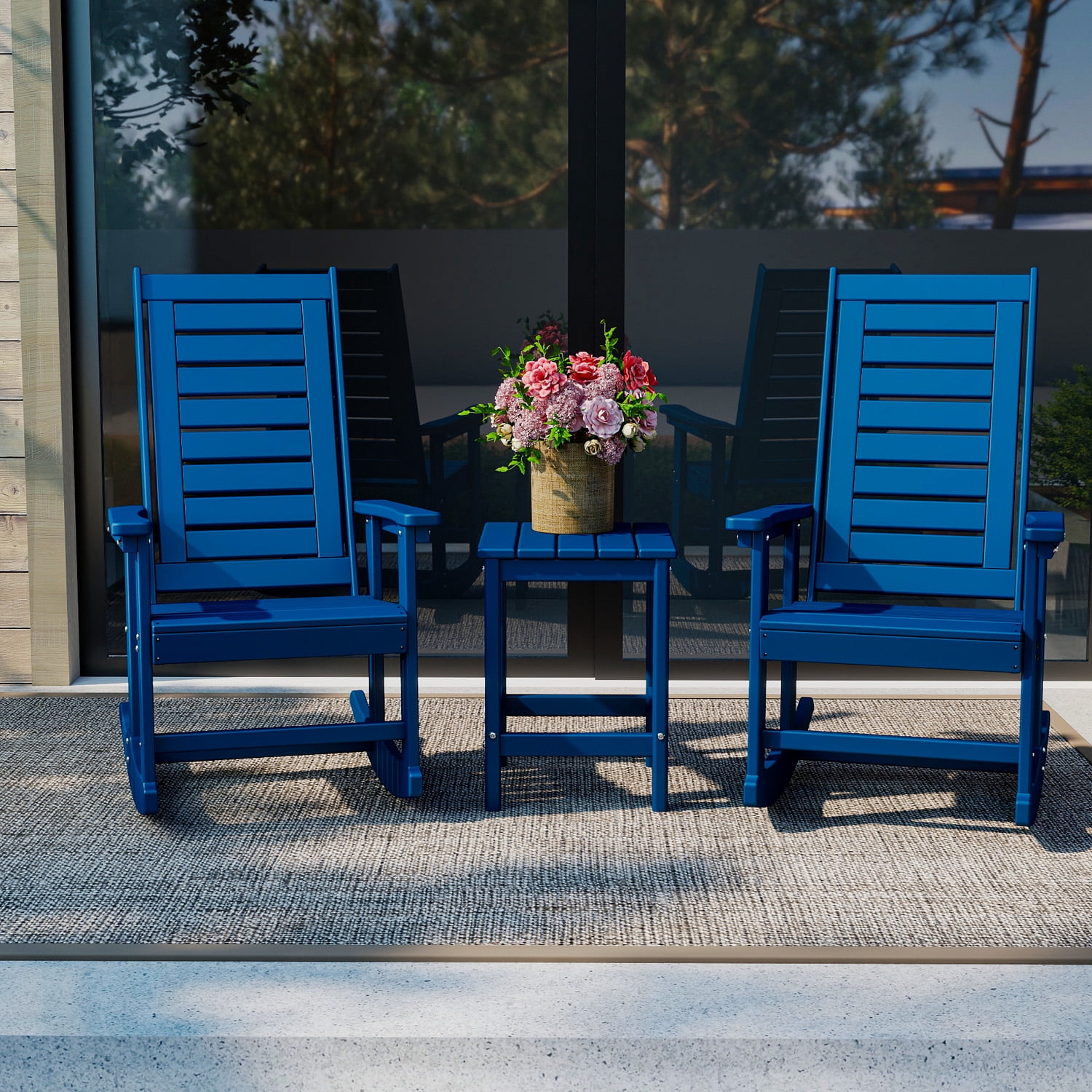 FODINGHILL Outdoor Side Table Set of 2,All Weather HDPE Adirondack Patio Table,Square End Table for Pool Balcony Deck Porch Lawn Backyard,Blue